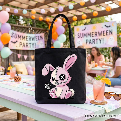 Pink Zombies Bunny Cute Tote Bag, Cute Gothic Halloween Gift Shopper Tote Bag OrnamentallyYou Black