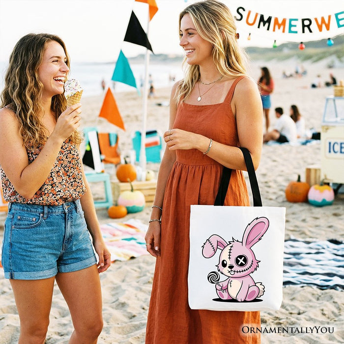 Pink Zombies Bunny Cute Tote Bag, Cute Gothic Halloween Gift Shopper Tote Bag OrnamentallyYou