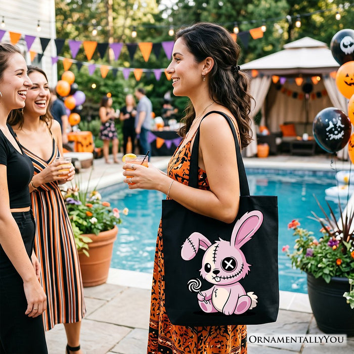 Pink Zombies Bunny Cute Tote Bag, Cute Gothic Halloween Gift Shopper Tote Bag OrnamentallyYou