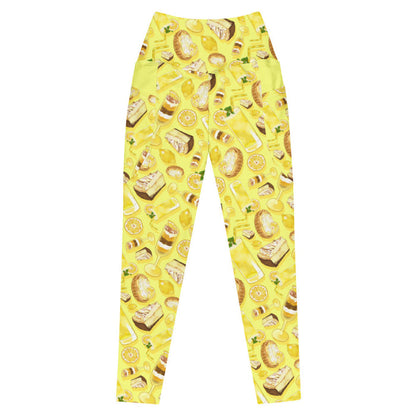 Lemon kawaii premium high-waisted leggings in yellow with lemon cheesecake and juicy lemon wheels