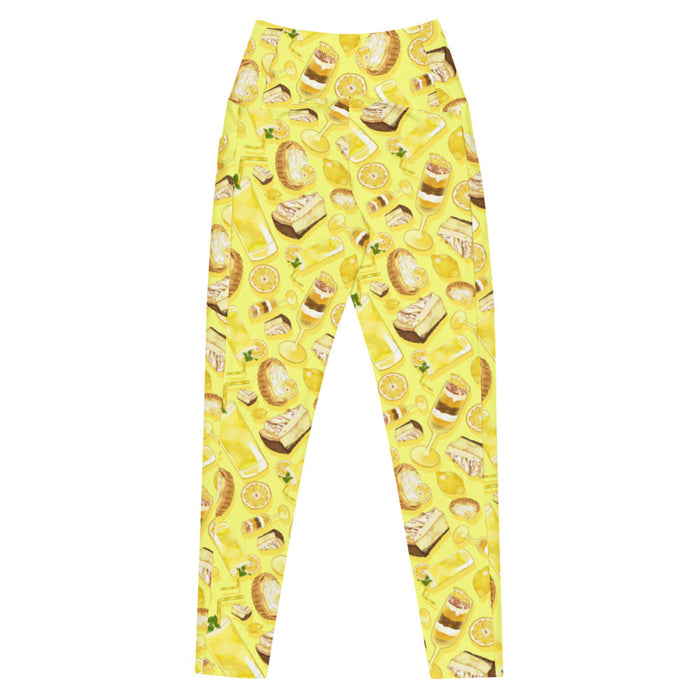 Lemon kawaii premium high-waisted leggings in yellow with glossy whole lemons and citrus tarts