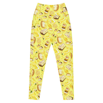 Lemon kawaii premium high-waisted leggings in yellow with glossy whole lemons and citrus tarts