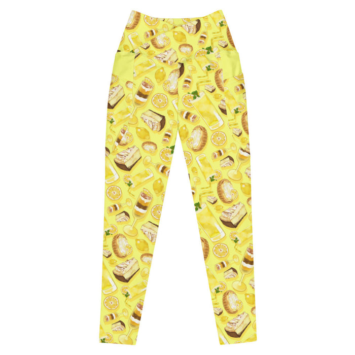 Lemon kawaii premium high-waisted leggings in yellow with iced lemonade and juicy lemon slices