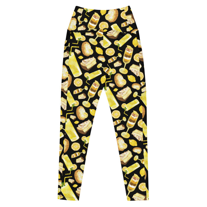 Lemon kawaii premium high-waisted leggings in yellow with juicy lemon slices and torched meringue peaks