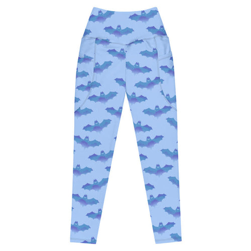 Lilith gothic leggings in blue with watercolor bats and crescent moons