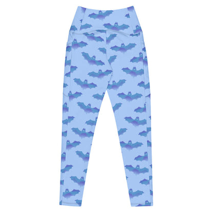 Lilith pastel-goth leggings in blue with bat print and pastel clouds