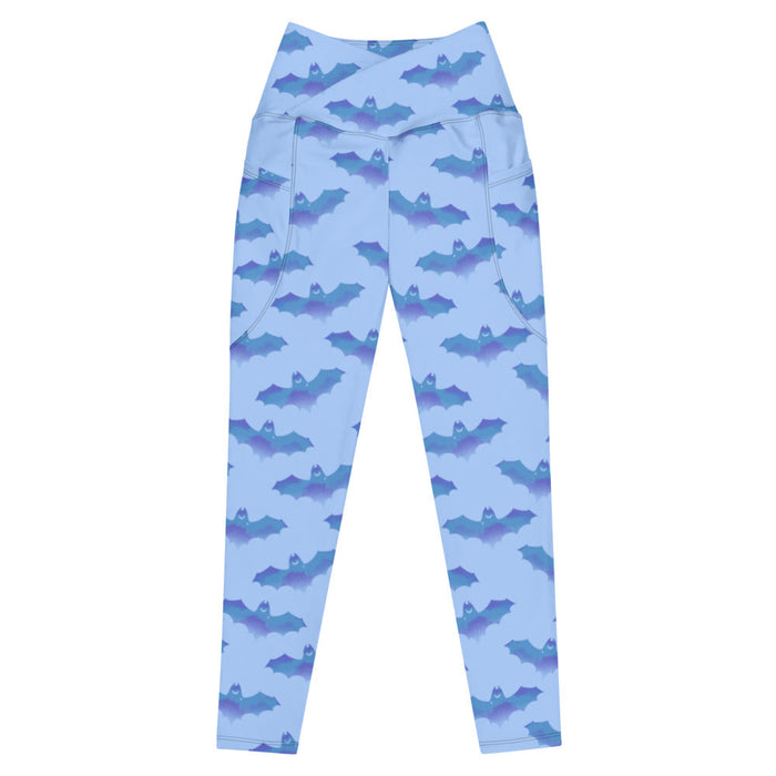 Lilith alternative leggings in blue with painterly bats and tiny crescent moons