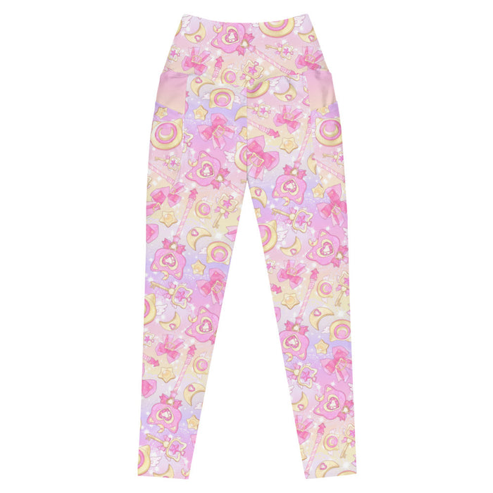 Magical Girl kawaii premium leggings in pink or purple with gem hearts and star wands