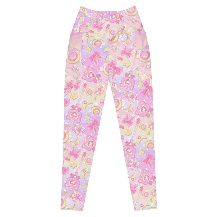 Pink or purple Magical Girl kawaii premium leggings with ribbon bows and golden stars