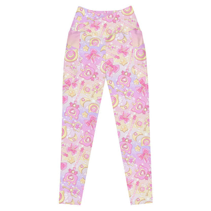 Pink or purple Magical Girl kawaii premium leggings with ribbon bows and golden stars
