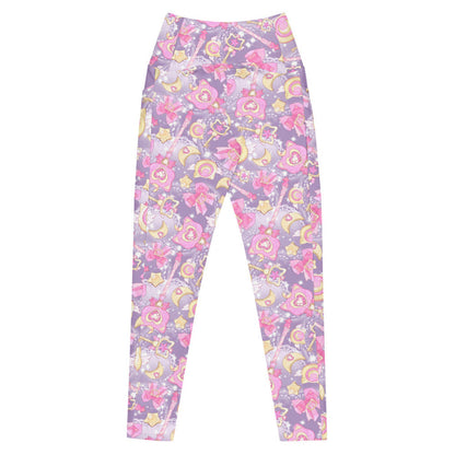 Magical Girl kawaii premium leggings in pink or purple, winged moon lockets and star keys print