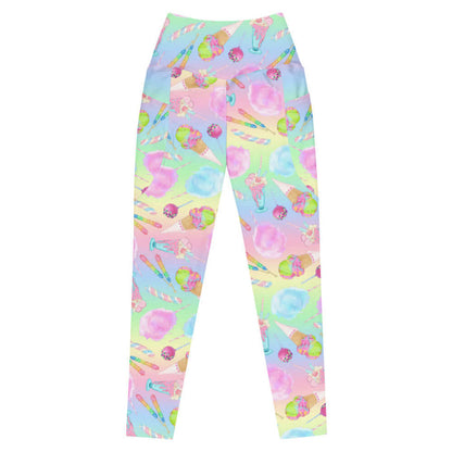 Rainbow Candy kawaii premium high-waisted leggings in pastel rainbow with ice cream cones and cake pops