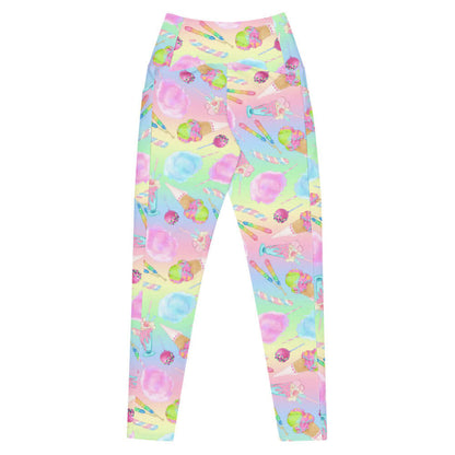 Rainbow Candy kawaii premium high-waisted leggings in pastel rainbow with marshmallow twists and whipped parfaits