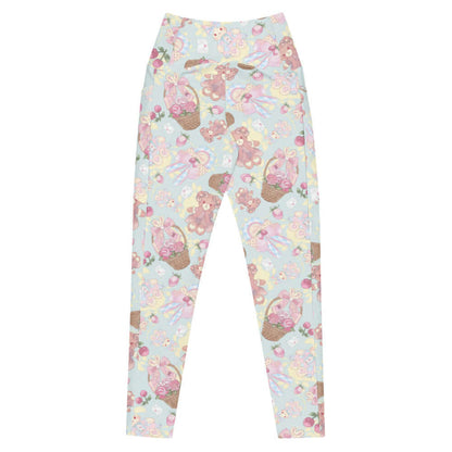 Sweet Teddy kawaii premium leggings in pastel with gingham-bow bunnies and cherries