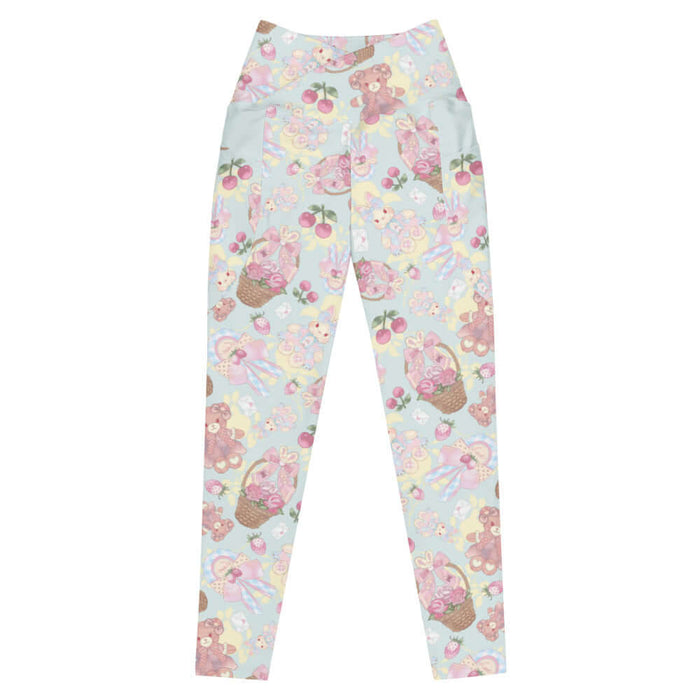 Sweet Teddy kawaii premium leggings in pastel with strawberries and satin bows