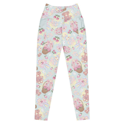 Sweet Teddy kawaii premium leggings in pastel with strawberries and satin bows