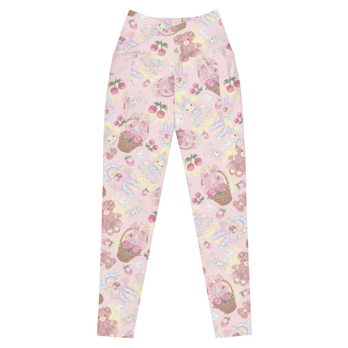 Sweet Teddy kawaii premium leggings in pastel with rose baskets and cherries