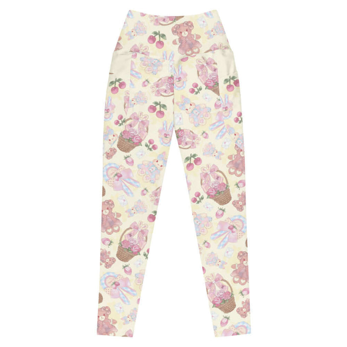 Sweet Teddy kawaii premium leggings in pastel with gingham-bow bunnies and strawberries