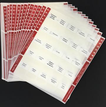 Preprinted chapter divider tabs for NASCLA Arizona 7th Edition with red and white design on transparent sheets