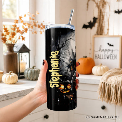 Pumpkin Halloween 20oz Personalized Tumbler With Lid and Stainless Steel Straw, Spooky Horror Gift Cup