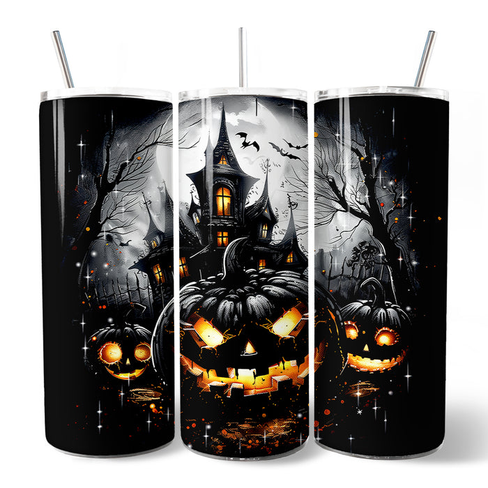 Pumpkin Halloween 20oz Personalized Tumbler With Lid and Stainless Steel Straw, Spooky Horror Gift Cup