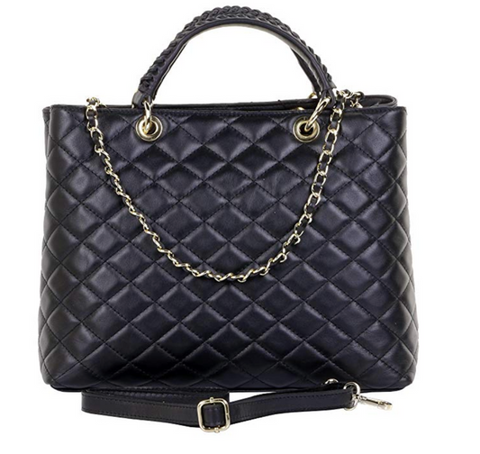 Quilted Leather Navy Handbag – Timeless Elegance with Gold Accents