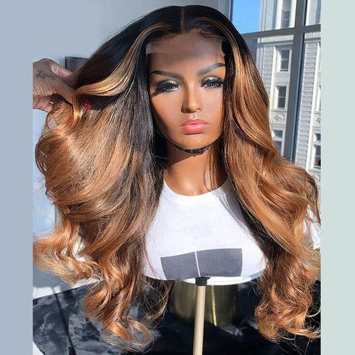 glueless lace wigs 1b/30 ombre body wave for sleek look