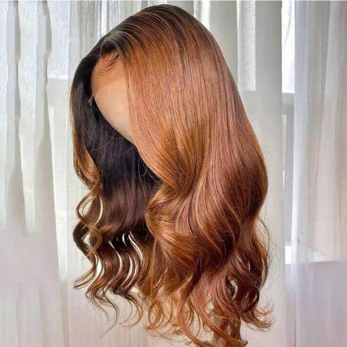 honey brown body wave glueless lace frontal wig for black women
