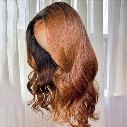 honey brown body wave glueless lace frontal wig for black women
