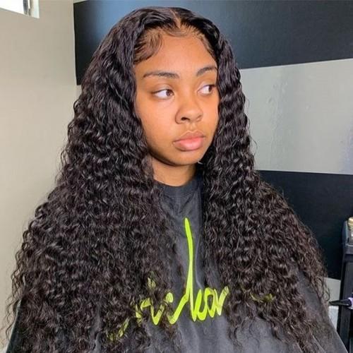 qvr wigs deep wave lace front for natural black hair texture.