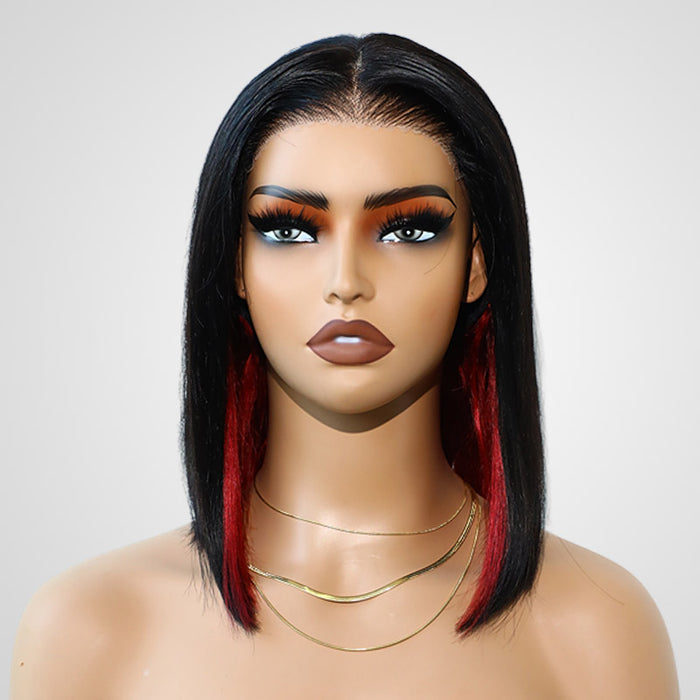 short red wig with peekaboo highlights wear and go style