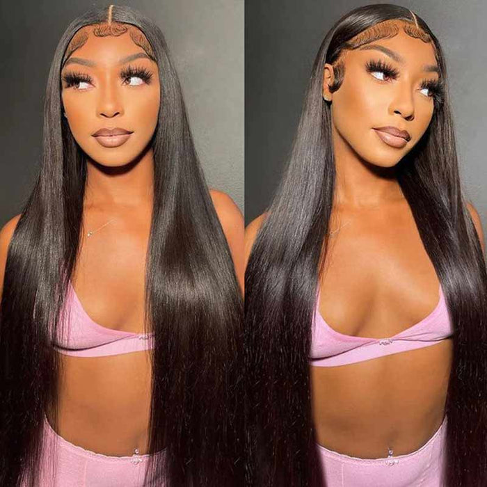silky straight natural black wear and go wig with HD lace