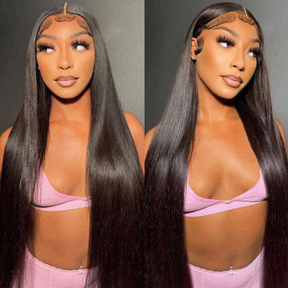 silky straight natural black wear and go wig with HD lace