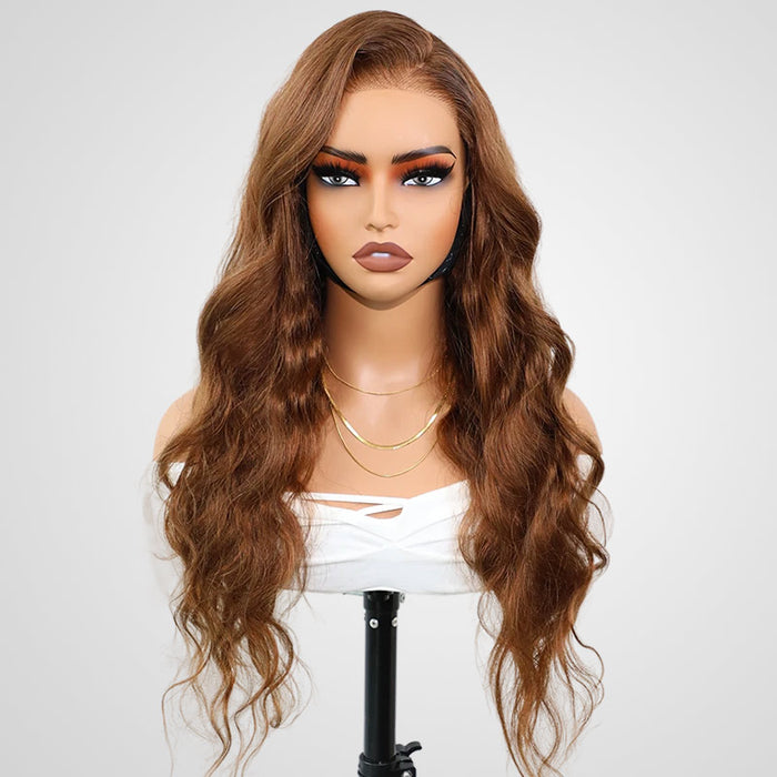 qvr glueless wigs with a sleek body wave, perfect for black women looking for a natural brown look
