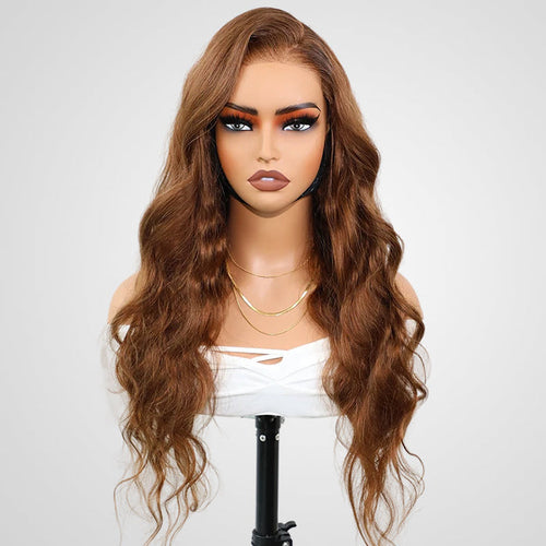 qvr glueless wigs with a sleek body wave, perfect for black women looking for a natural brown look