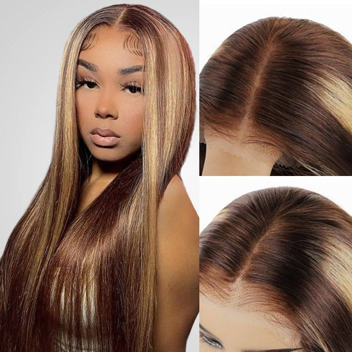 sleek straight wear and go wig with vibrant piano highlights