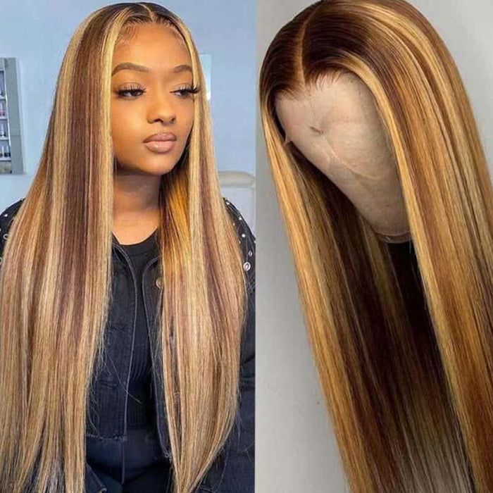 natural-looking ombre hair wear and go wig with piano highlights