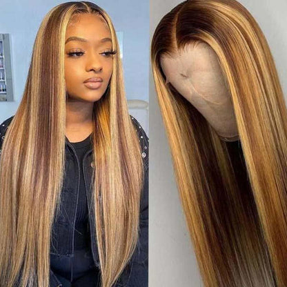 natural-looking ombre hair wear and go wig with piano highlights
