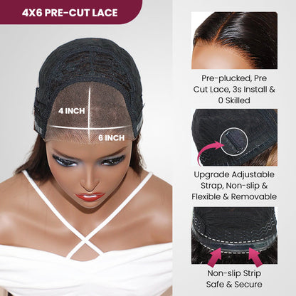 QVR Gluless Pre-cut 4x6 HD Lace Closure Human Hair Wigs Straight Piano Highlights Ombre Hair Wear and Go Wigs