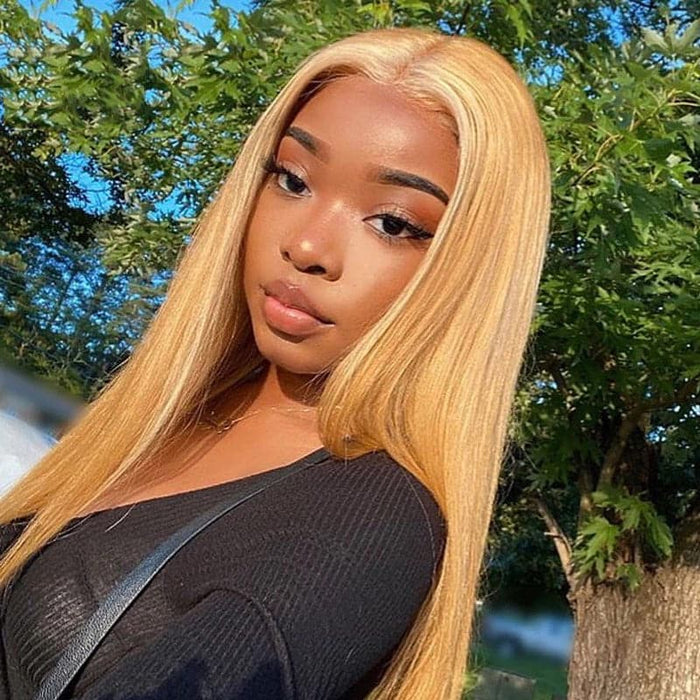 glueless human hair wigs in golden blonde #27 for a bold, bright style