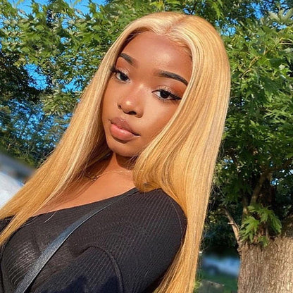 glueless human hair wigs in golden blonde #27 for a bold, bright style