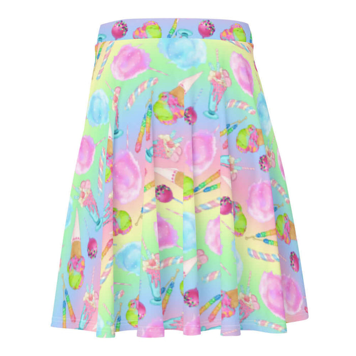 Rainbow Candy kawaii skater skirt in pastel rainbow with cotton candy clouds and pastel macarons