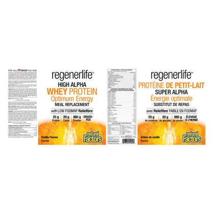 Natural Factors RegenerLife High Alpha Whey Protein Meal Replacement Vanilla Flavour Label