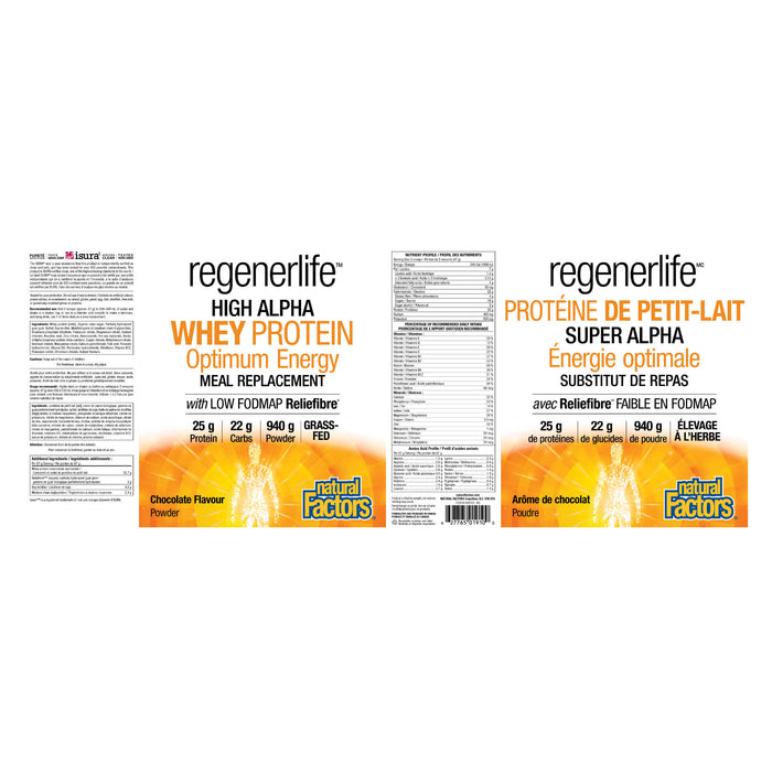Natural Factors RegenerLife High Alpha Whey Protein Meal Replacement Chocolate Flavour Label