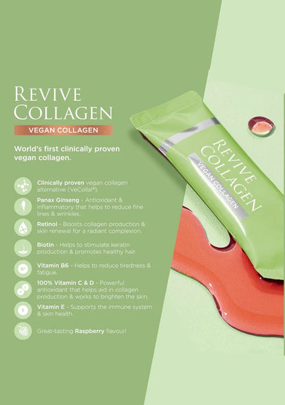 Revive Collagen vegan collagen packaging on a green background