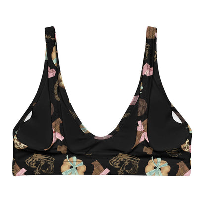 Royal Cookie kawaii padded bikini top in vanilla cream with milk-chocolate bars and pink satin bows
