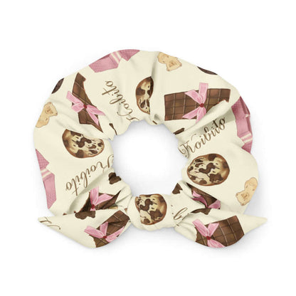 Royal Cookie kawaii scrunchie in vanilla cream with ribbon-tied cookies and cocoa truffles