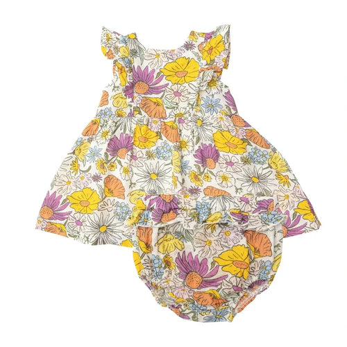 Ruffle Dress & Diaper Cover - Wildflowers | Angel Dear - Jenni Kidz