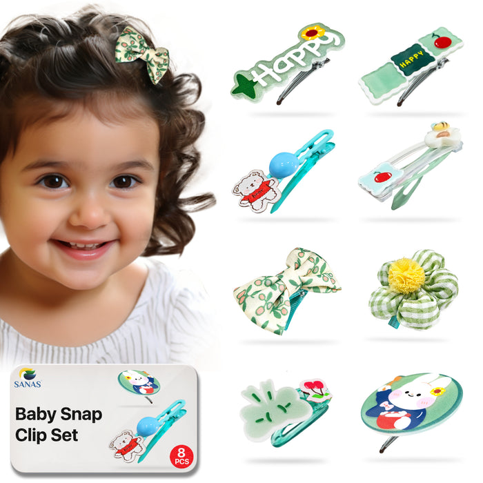 SANAS green floral hair barrettes for girls 8 pcs