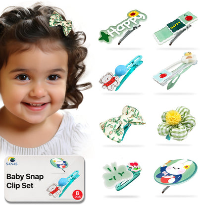 SANAS green floral hair barrettes for girls 8 pcs